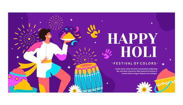 Flat holi festival horizontal banner template