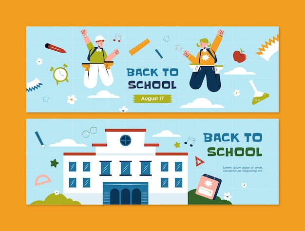 Free vector flat horizontal banner template for back to school season