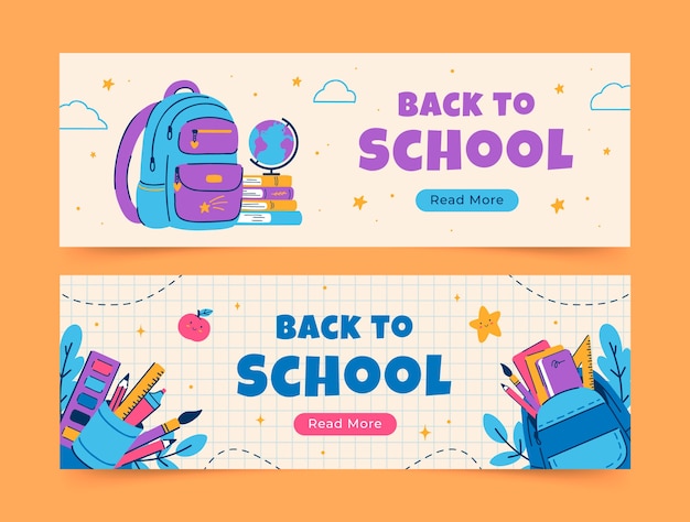 Free vector flat horizontal banner template for back to school season