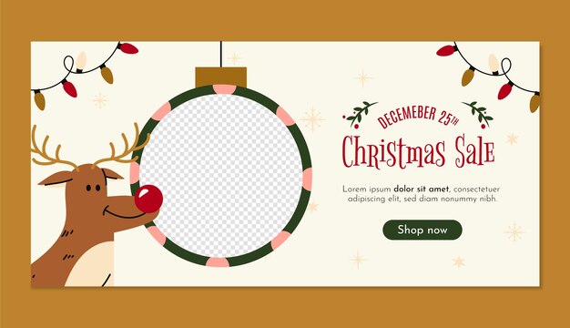 Flat horizontal banner template for christmas season