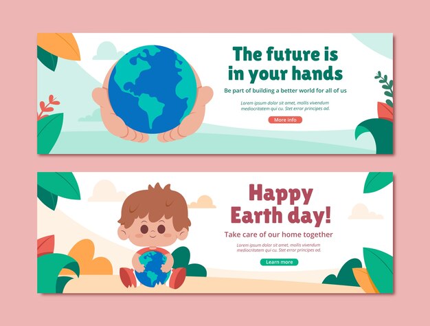 Flat horizontal banner template for earth day celebration