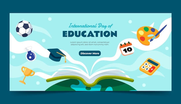 Free Vector flat horizontal banner template for international day of education event