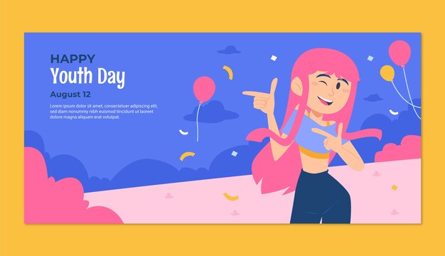 Flat horizontal banner template for international youth day celebration