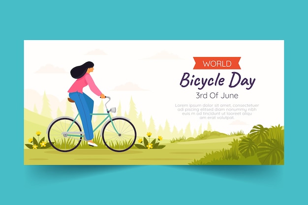 Free Vector flat horizontal banner template for world bicycle day celebration