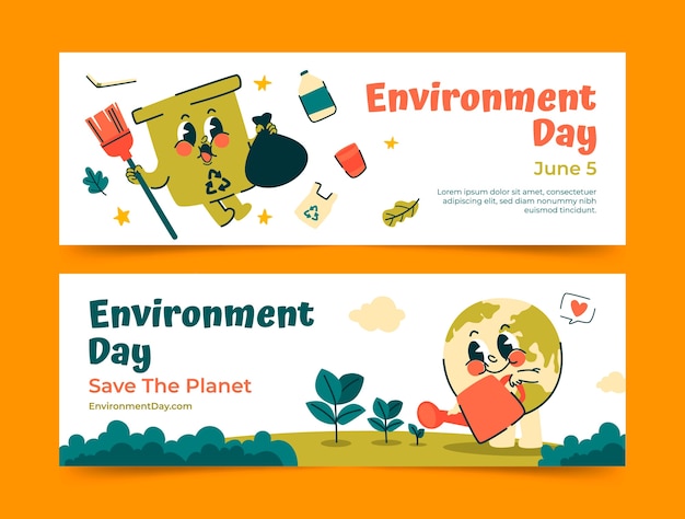 Free Vector flat horizontal banner template for world environment day celebration