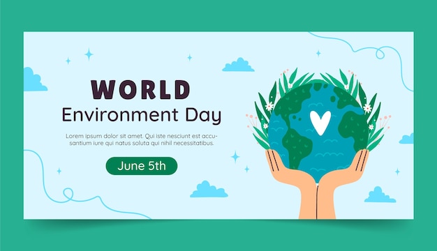 Free Vector flat horizontal banner template for world environment day celebration