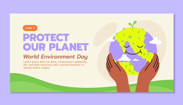 Free Vector flat horizontal banner template for world environment day celebration