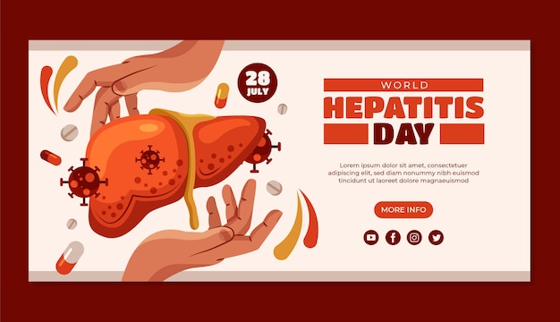 Free Vector flat horizontal banner template for world hepatitis day awareness