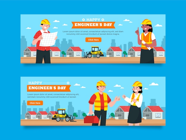 Free Vector flat horizontal banners set for engineers day celebration