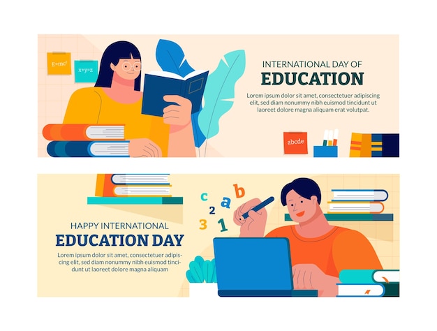 Free Vector flat horizontal banners set for international day of education celebration