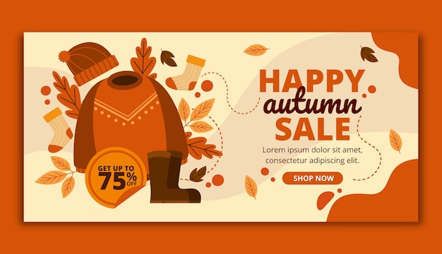 Flat horizontal sale banner template for autumn