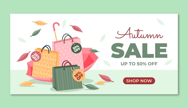 Flat horizontal sale banner template for autumn