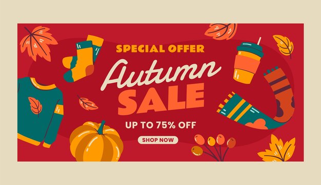 Flat horizontal sale banner template for autumn