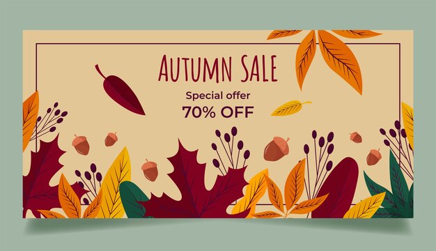 Flat horizontal sale banner template for autumn