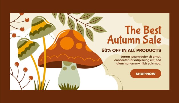 Flat horizontal sale banner template for autumn