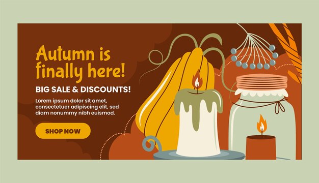 Flat horizontal sale banner template for autumn