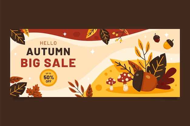 Flat horizontal sale banner template for autumn