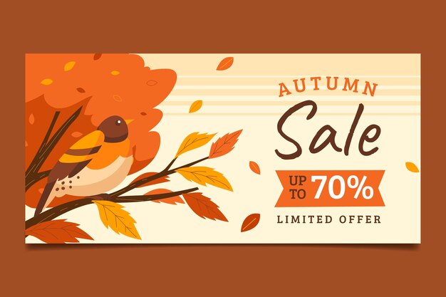 Flat horizontal sale banner template for autumn