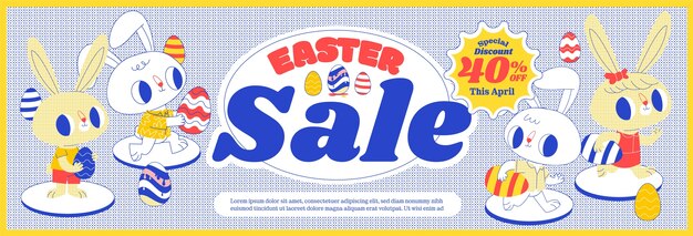 Flat horizontal sale banner template for easter celebration