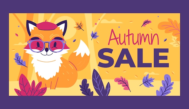 Flat horizontal sale banner template for fall season