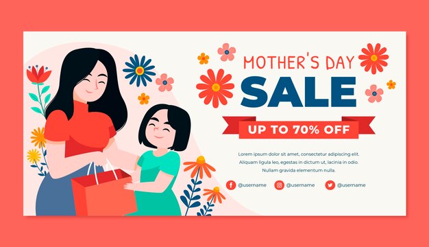 Flat horizontal sale banner template for mother's day celebration