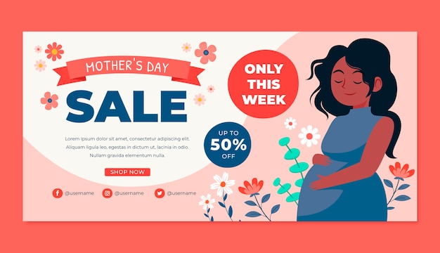 Flat horizontal sale banner template for mother's day celebration