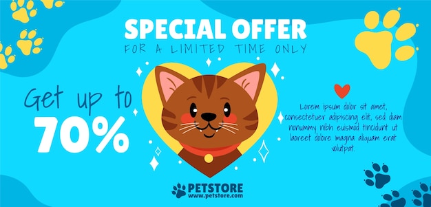 Flat horizontal sale banner template for national pet day with animals