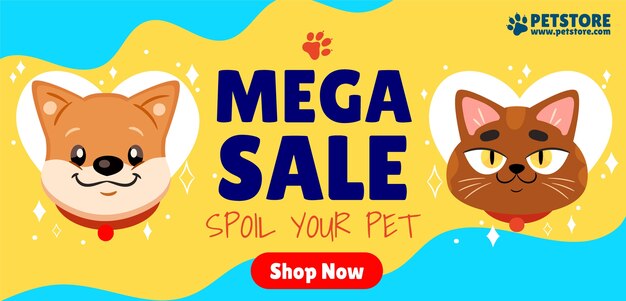 Flat horizontal sale banner template for national pet day with animals