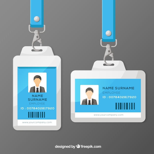 Free Vector flat id card template with clasp and lanyard