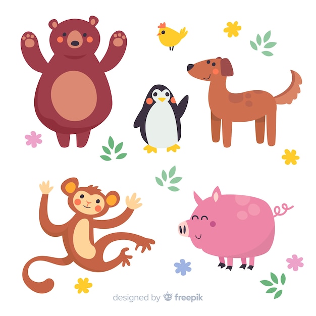 Free Vector flat illustrated cute animals collection