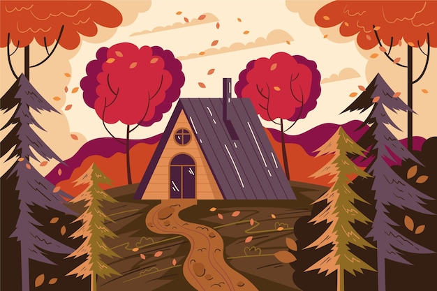 Free Vector flat illustration of autumn houses in the forest