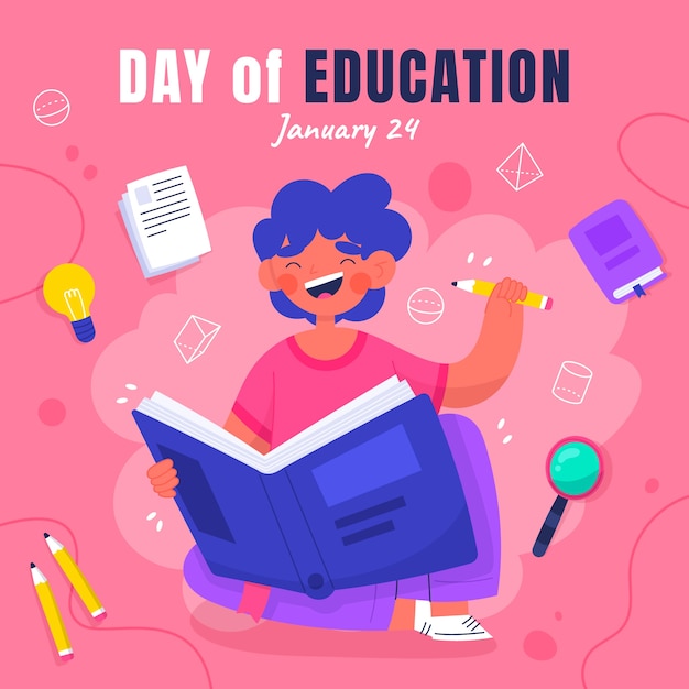 Free vector flat illustration for international day of education celebration