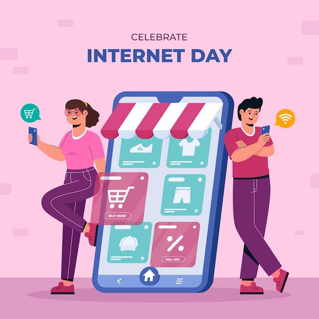 Free vector flat illustration for international internet day celebration