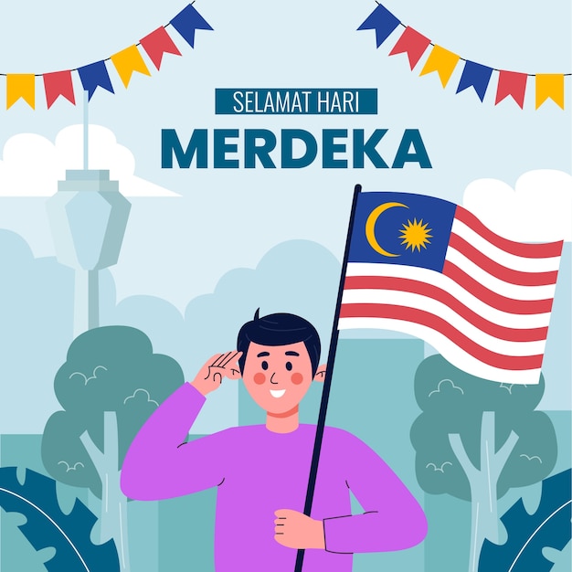 Free Vector flat illustration for malaysia independence day celebration