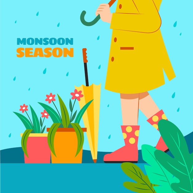 Free vector flat illustration for monsoon season sale