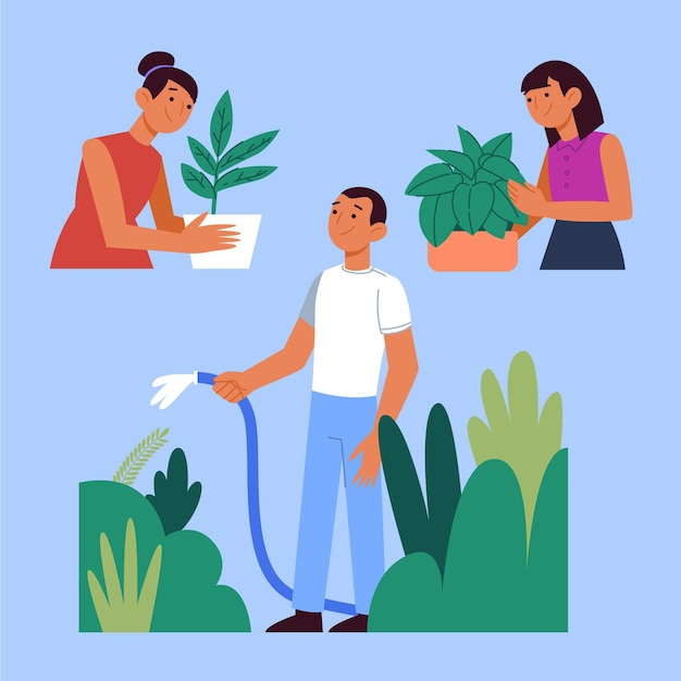 Free Vector flat illustration of people taking care of plants