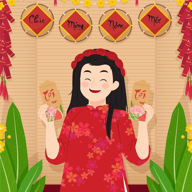 Free Vector flat illustration for tet new year celebration