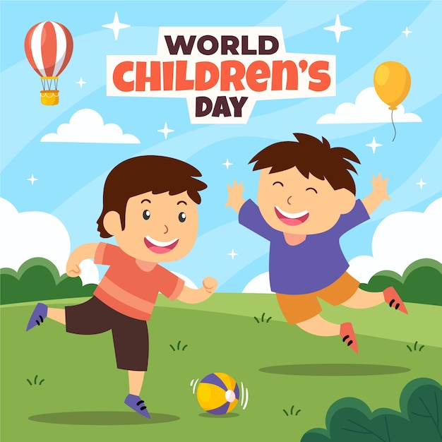 Free Vector flat illustration for world children's day celebration with kids playing