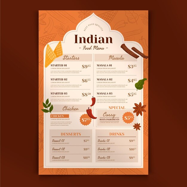 Flat indian menu template