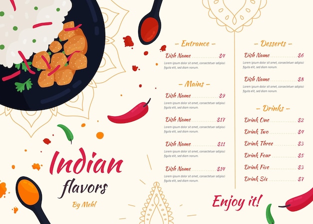 Flat indian menu template