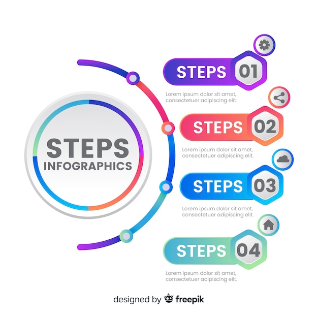 Flat infographic steps with gradient effect