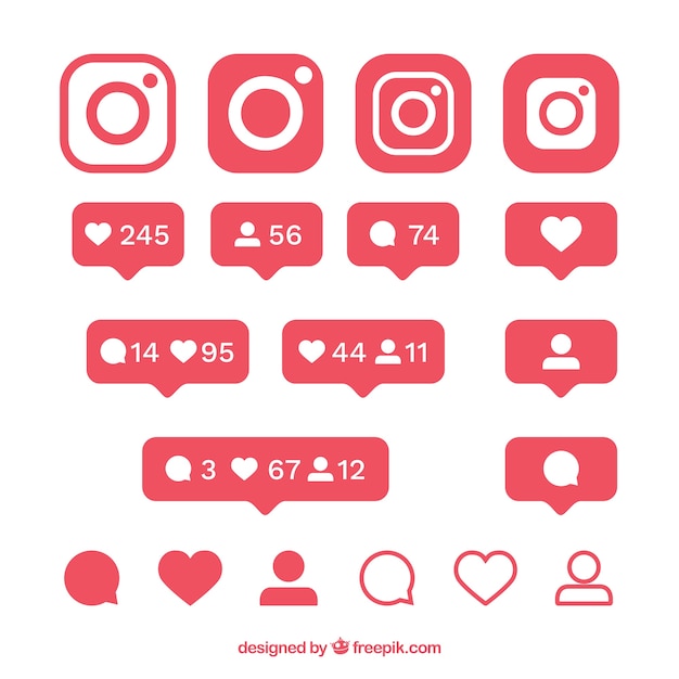 Free Vector flat instagram icons and notifications set