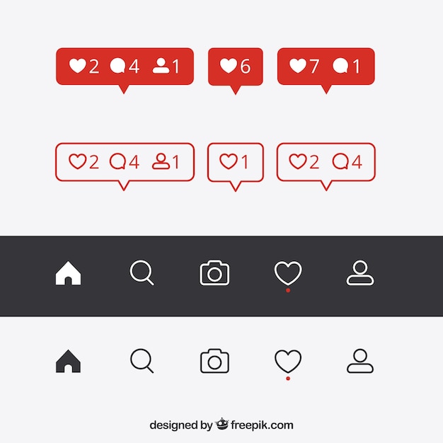 Free Vector flat instagram icons and notifications set