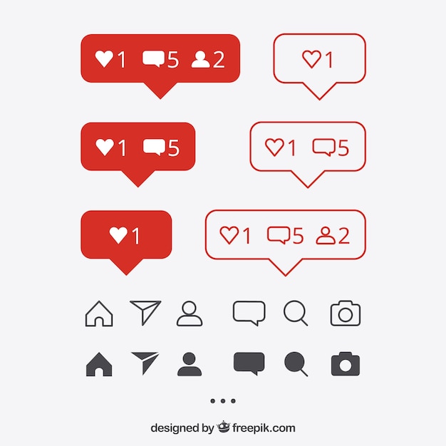 Free Vector flat instagram icons and notifications set