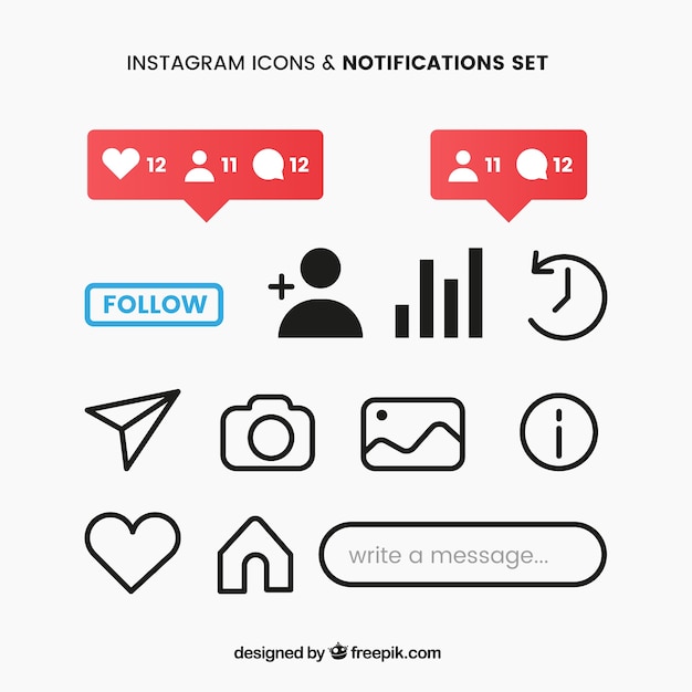 Free vector flat instagram icons and notifications set