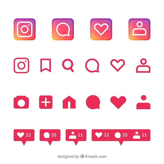 Flat instagram icons and notifications set