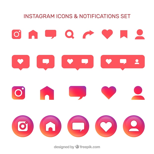 Free Vector flat instagram icons and notifications set