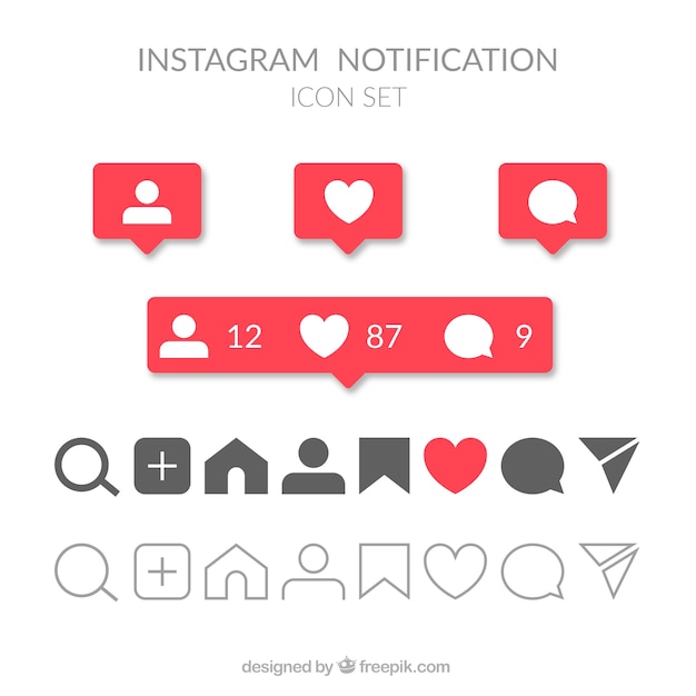 Free Vector flat instagram icons and notifications set
