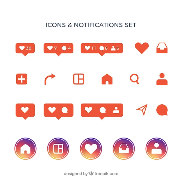 Free Vector flat instagram icons and notifications set