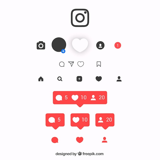 Free Vector flat instagram icons and notifications set